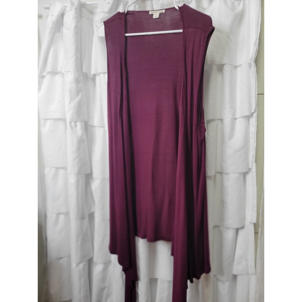 Coldwater Creek Plum Rayon Knit Draped Open Front Vest XL 18 Handkerchief 1403